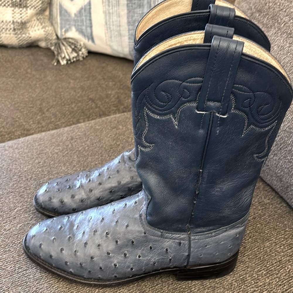 Dan Post Navy Blue Ostrich Leather Western Heeled Boots